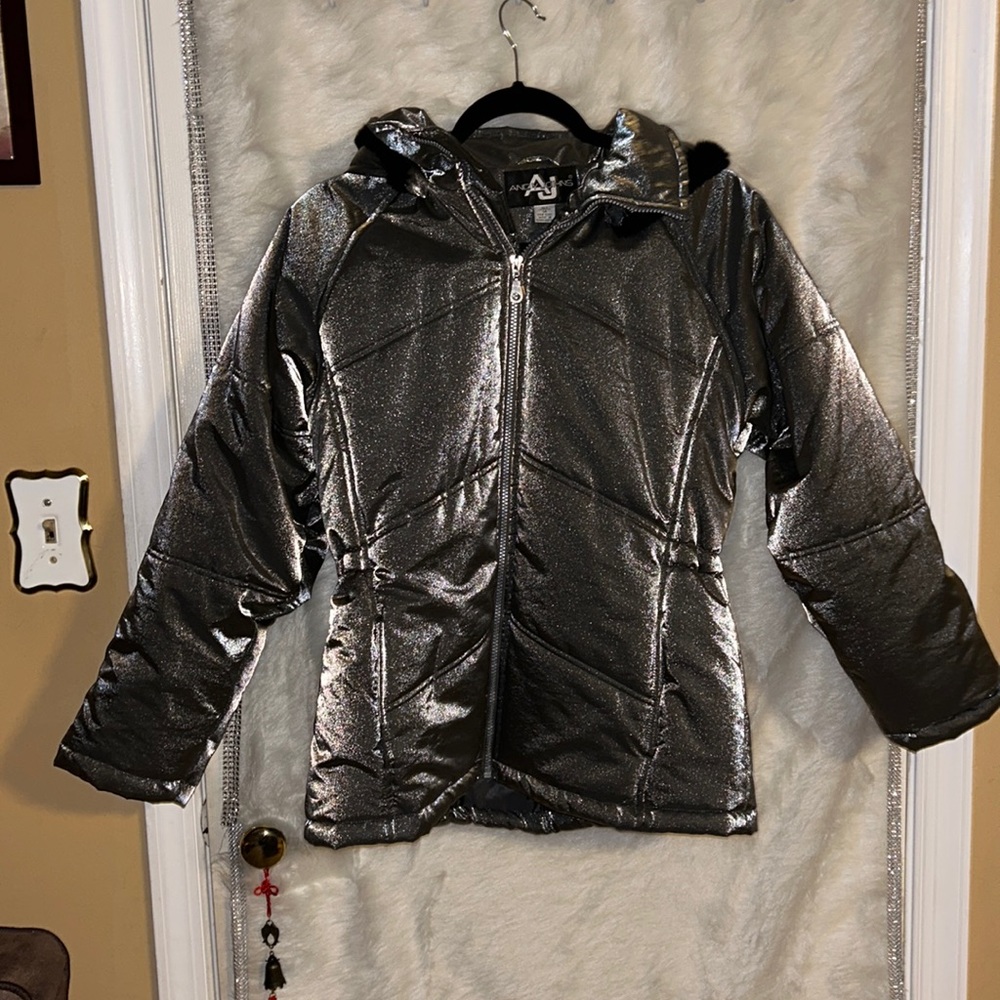 Andy Johns Womens Silver Puffer Quilted Ski Jacket Coat